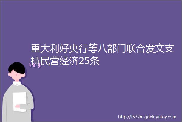 重大利好央行等八部门联合发文支持民营经济25条